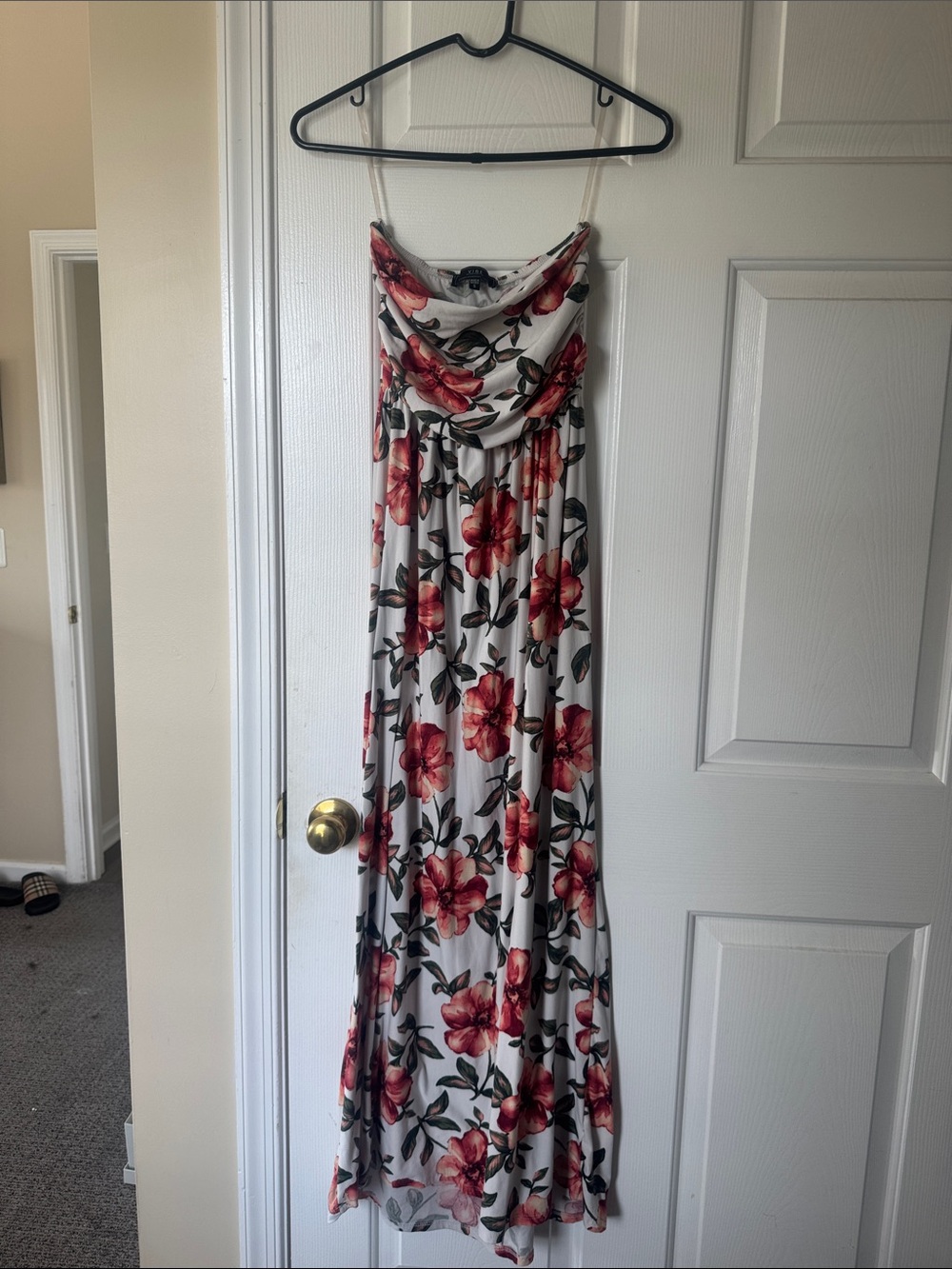 Vibe Floral Cowl Maxi Dress in White and Red